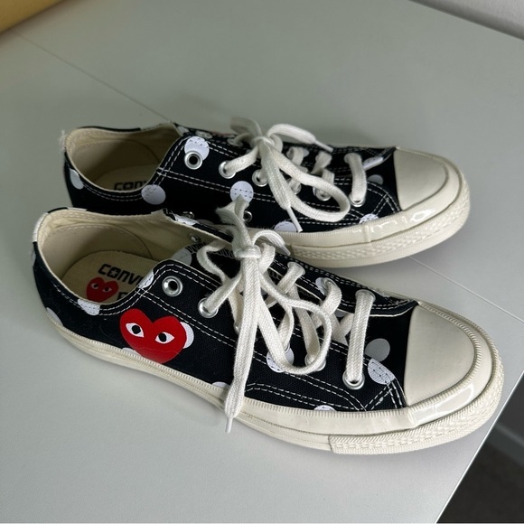 Comme Des Garcons PLAY x Converse Polka Dot Low-Top Sneakers Black SZ M7 W9 - Picture 2 of 11